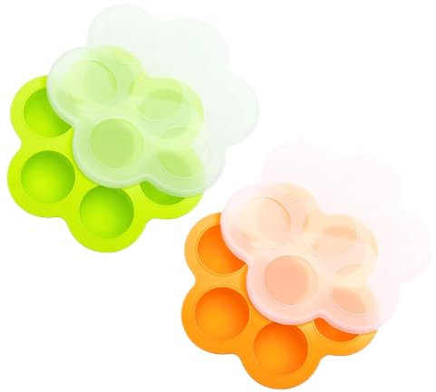 Babybrei Einfrieren Behälter 2 Stück 14 x 40ml Silikon Babybrei Aufbewahrung mit Silikondeckel Babynahrung Aufbewahrung Behälter für die Anfangszeit der Beikost (Grün + Orange)