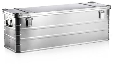 GUARDIQUE AluVault 163L – Alubox mit Deckel, Aluminium Aufbewahrungsbox, Alukiste, Spritzwassergeschützt, Staubdicht, Stapelbar - Transportbox mit Federgriffen für Werkzeug und Ausrüstung, Silber