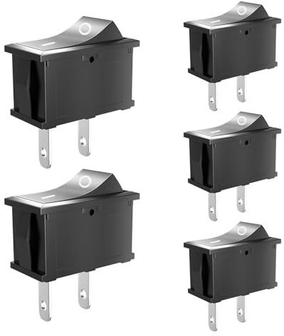 SCOOYUCK 5 interruttori a bilanciere, Mini SPST 10 mm x 15 mm, 2 poli, ON/OFF, 12 V, 24 V, 125 V, 250 V, interruttore a levetta, per auto, barca, elettrodomestici