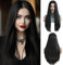 OUFEI Lange Gerade Schwarze Perücken für Frauen Synthetisches Haar Hitzebeständige Perücke für Tägliche Halloween Party Cosplay Verwendung
