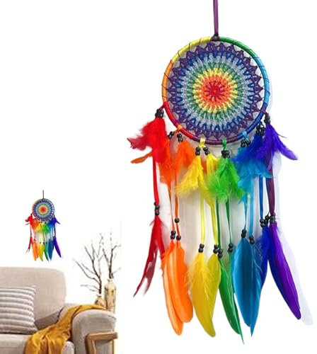 Generico Dream Catcher for Wall, Rainbow Feather Dream Catcher, Handmade Dream Catchers, Decorative Wall Ornament, Multipurpose Dream Catcher, Living Room Decor Pp, Feather, Polyester 44g