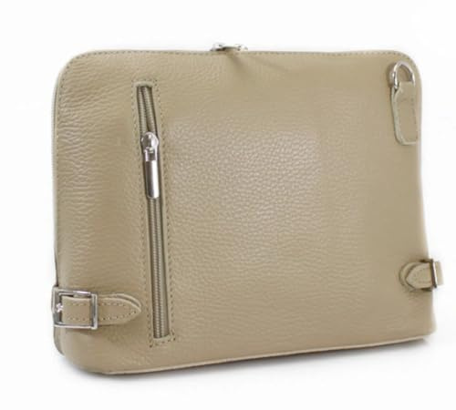 LeahWard Small Leather Cross Body Bag, Front Zipped Pocket Leather Bags, Casual Bag For Women (Taupe)