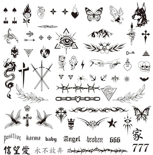 BETESSIN 3Pcs Tatouages Éphémères Faux Tatouage Tatouages Temporaire Tatoo 19,5x14cm Femme Homme pour Visage Corps Main