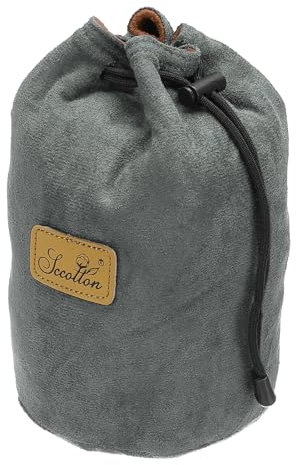 PATIKIL Soft Camera Pouch, S Size Shockproof Drawstring Lens Case Flannel Camera Lens Case Compatible for Nikon DSLR Camera Lens Water Cups, Grey (Round)