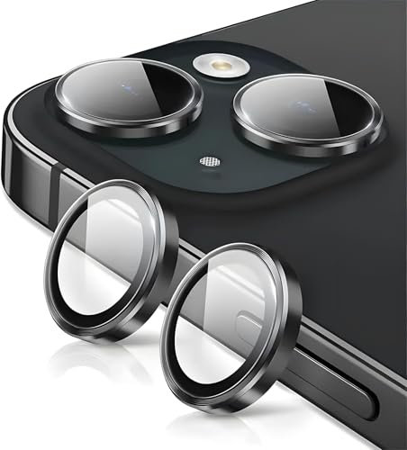 Rainway Camera Lens Protector for iPhone 15 / iPhone 15 Plus, Shatterproof Ultra HD Individual Lens Protectors, 9H Ultra-tough Tempered Glass with Aluminum Rim, Ultra-thin, Black