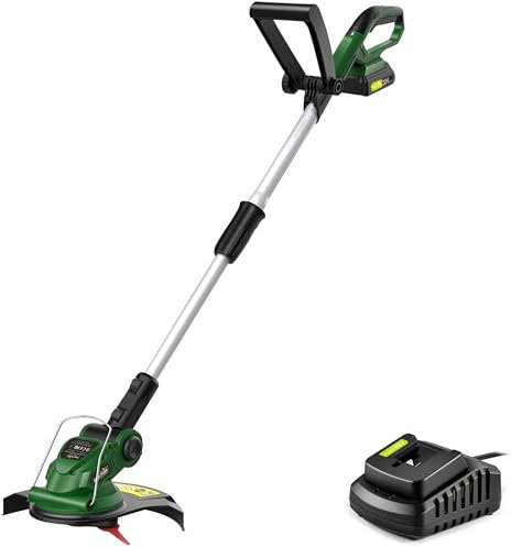 SnapFresh Tagliabordi a Batteria con 20 Lame in Nylon, Larghezza di Taglio 26 cm, Design Leggero da 1,5 kg, Asta Telescopica, Impugnatura Regolabile, Protezione per Fiori, con Batteria e Caricatore Ra