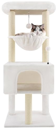 ROYPET 110cm Cat Tree Tower with Sisal Scratching Posts for Indoor Cats,Cat Tower with Hammock and Hanging Ball Toy,Pet Furniture Activity Centre with Condo,Play Towers&Trees,Beige
