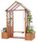 Pergola da giardino con altalena, fioriera con traliccio, in legno di abete, parasole, in policarbonato, marrone