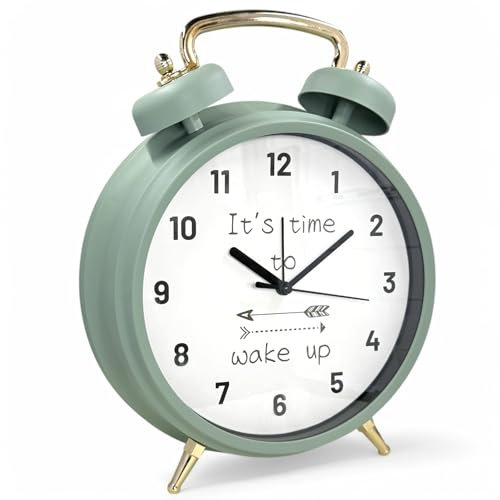 MIJOMA XL-Tischwecker im Retro-Design – Dekorativer Wecker mit Weckfunktion, großes Ziffernblatt & klarer Zeitanzeige – Stilvoller Blickfang für Schlafzimmer, Büro & Wohnzimmer (Salbei-Grün)