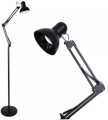 Modern Metal Floor Lamp Flexible Swing Arms Reading Floor Adjustable Tall Light | Reading Floor Lamp | LED Floor Light for Bedroom, Living Room - Bulb Not Include (Black)