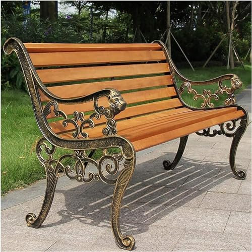 HynJGih Gartenbank, Parkbank, Gestell aus Gusseisen und Sitzplatte aus Holz, Gartenmöbel(B,125cm)