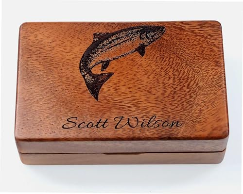 Cathcart Elliot Personalised Walnut Fly Fishing Box, 14cm x 9cm x 4cm | Opens flat on brass hinge, magnetic catch, Custom engraving
