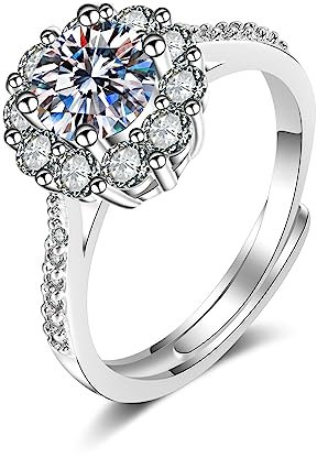 Beydodo Trauring Damen Einzeln Weißgold 375, Frauen Ringe Blume mit Erstellten Diamant Verlobungsringe Hochzeit Ring Nickelfrei Gr.56 (17.8)