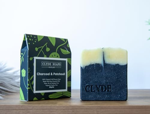 Charcoal & Patchouli Soap Clyde Soaps, Cold Process, Palm Oil & Plastic Free, Eco Gift, UK Handmade Vegan, Cruelty Free, Artisan Soap, Best For Men And Women