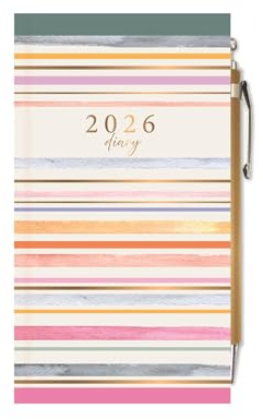 Dünner Taschenkalender 2026, Wochenansicht und Stift, Pinselstrich-Regenbogenstreifen, Brieftaschengröße, Hardcover-Planer, leicht, kompakt, tragbar, Organizer, Notizbuch, Studenten-Reisetagebuch