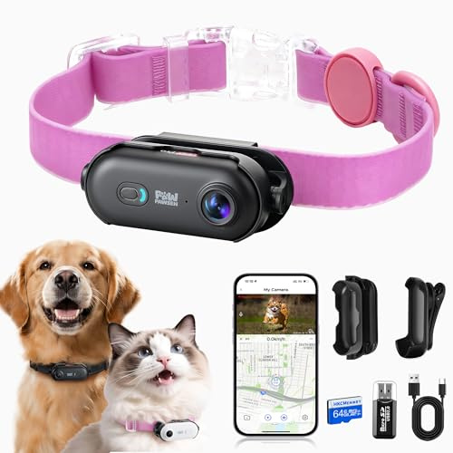 PAWPAWSEN 4K Haustier Kamera Halsband - Mini Action Kamera für Haustiere mit Videoaufnahme, Kabellose Body Cam für Haustierbedarf, Outdoor/Indoor Geschenk für Katzen und Hunde (Schwarz - Rosa
