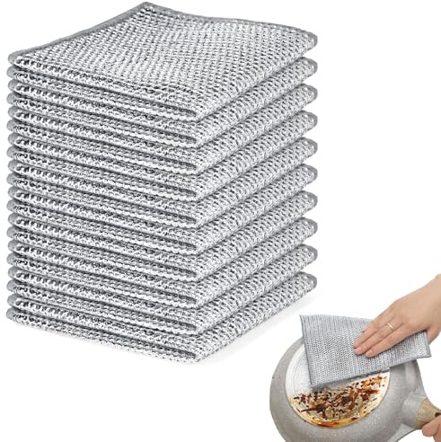 NISYQHA 10 Stück Mehrzweck-Draht-Geschirrspüllappen für nasses und trockenes, Stahlwolle Spüllappen Schwamm Küche Reinigungstücher, Edelstahl Reinigungstücher, für Pfanne, Topf, Herd, Küche, Haushalt