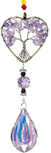 Amethyst Sun Catchers for Windows | Chakra Healing Crystals for Meditation | Amethyst Crystal Tree of Life Sun Catcher Rainbow Window Hanging Decor for Home Gift for Friends & Family