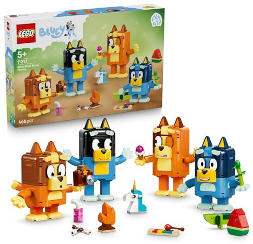 LEGO Bluey Brick-Built Bluey Family - Educational Toy incl. 4 Figures w/Changing Expressions & Accessories - Montessori Set - Birthday Gift for 5+ Year Old Girls & Boys - 11217