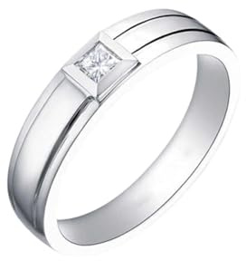 Ring Herren Kleiner Finger, Ring Herren Weißgold 18K Silber mit 0,15 Ct Diamant Größe 66 (21.0)