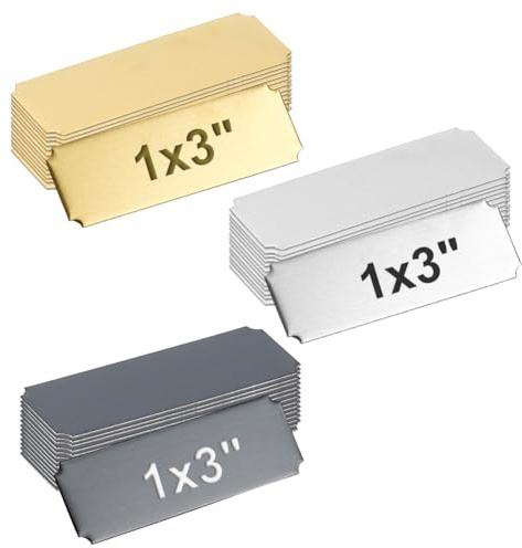 GOMAKERER 48 placas de identificación de 3 colores grabadas, placas de metal personalizadas de 3 x 1 pulgada, placa de metal en blanco con respaldo adhesivo para trofeos, manualidades y decoración del