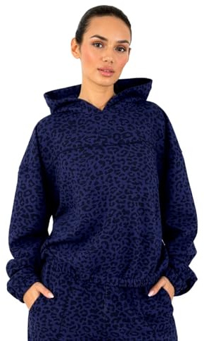 SMILODOX Hoodie Damen Siara, Relaxed Fit Swaeter, Kapuzenpullover mit Leo Print Muster, Verstellbarer Kordelzug, Weiches Sweat-Material, Lässiger Look, Gym Hoodie, Freizeit, Alltag