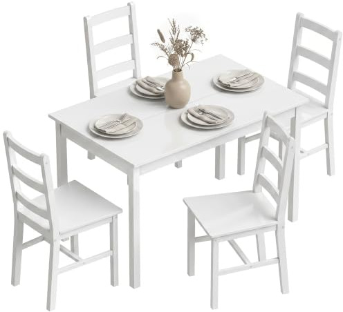 HOMCOM Esstisch mit 4 Stühlen Essgruppe Kiefernholz für Kleine Räume, Weiß | Aus Kiefernholz, Esszimmergruppe, Esszimmer, Küche, Wohnzimmer