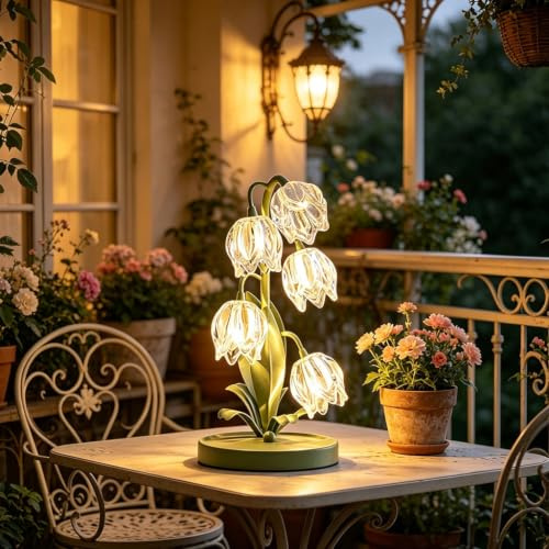 Colwpus Tischlampe im Landhausstil mit Glockenblumen-Motiv Lampenschirm aus Schmiedeeisen und Glas stimmungsvolle Nachtlampe die Inneneinrichtung geeignet für Wohnzimmer und Schlafzimmer(1 PC)