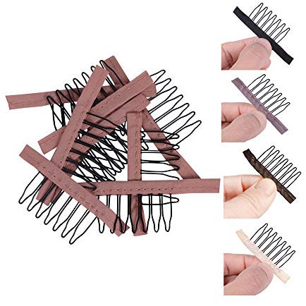 24 Stück Perücken Wig Clips mit Zahnkamm Perückenkämme Wig Comb für Perücken und Wig Cap (hellbraun)