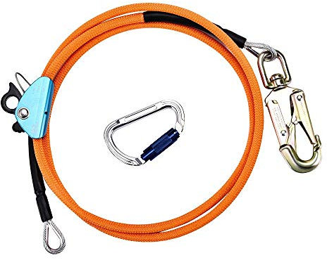 HUKOER 12mm*3,6m Stahlseilkern-Flip-Line-Kits mit Twist Lock-Karabiner, verstellbares Lanyard, niedrige Dehnung für Absturzsicherung, Baumpfleger, Baumkletterer