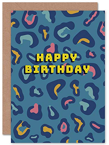 Wee Blue Coo Happy Birthday Dark Leopard Greeting Card With Envelope Inside Premium Quality