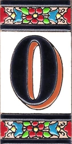 TORO DEL ORO Numéros de maison. Lettres et chiffres en mosaïque. Céramique émaillée, technique de corde sèche peinte à la main. Noms et adresses. Blue Arch Design 5,5x10,5 cm (numéro zéro 0)