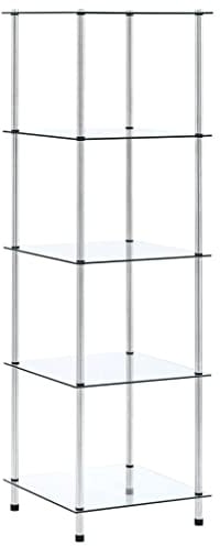 vidaXL Regal mit 5 Ablagen Vitrine Glasregal Dekoregal Sammlervitrine Standregal Glasvitrine Bücherregal Vitrinenschrank Transparent 40x40x130 cm Hartglas