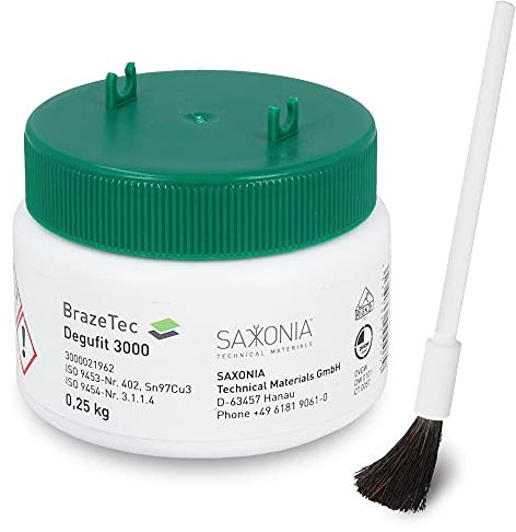 Pasta saldante per flusso Degufit 3000, 250 g, con spazzola per l'installazione dell'acqua potabile con tubi di rame, pasta per saldatura, pasta per saldatura, saldatura
