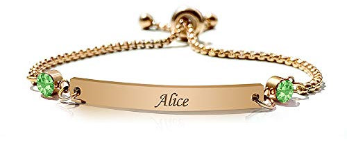 howson london Personalised Bracelets for Women Custom Birthstone Bracelet Gifts for Birthday Valentines Day Christmas Engraved Bar Bracelet for Women Her Mum Wife Daughter 18th 21st 30th (08 August)