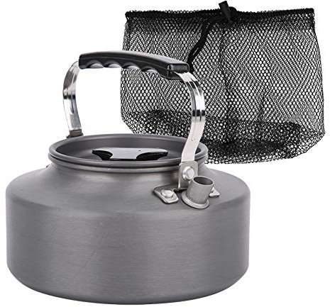 MAGT Bouilloire Camping Theiere Camping, Bouilloire de randonnée 1.1L Portable Camping Cafetière en Alliage d'aluminium théière extérieure en Plein air Camping avec Sac de Rangement(Outdoor Kettle)