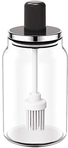 XiaoShenLu Botella de aceite con cepillo de aceite de silicona Recipiente para condimentos 220ml, Negro