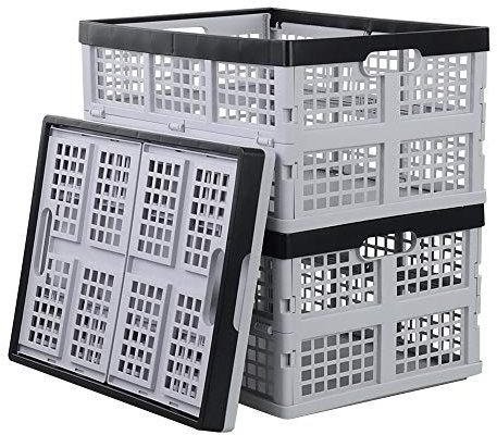 Xowine Stockage de caisse de lait pliable en plastique de 28 L, boîte de caisse de rangement pliante, paquets de 3