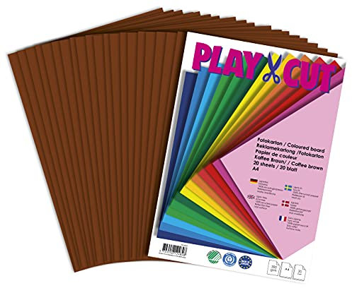 PLAY-CUT Fotokarton A4 Set Kaffeebraun (300g/m2) | 20 Bogen Din A4 Foto Karton Bunt | Dickes Foto Papier | Premium Druckerpapier Dicke Stärke | Karton zum Basteln Drucken