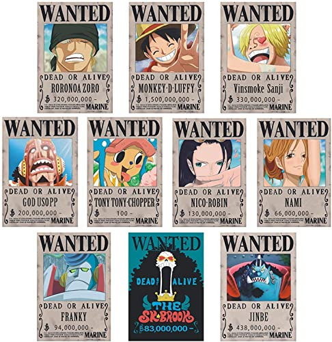 通用 10 Stück Anime-Poster, Luffy 1,5 Milliarden, Zoro 320 Millionen, 28,5 x 19,5 cm, Wohnzimmer Dekoration