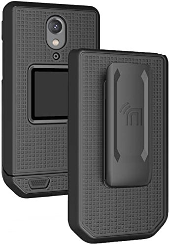 Nakedcellphone Case with Clip for CAT S22 Flip Phone, [Black] Slim Hard Shell Cover and [Rotating/Ratchet] Belt Hip Holster Holder Combo