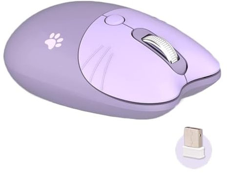 AVEKI Wireless Mouse Silent, Cute 2.4G Cordless Mice for Girl with USB Receiver Cat Mouse for Laptop PC Computer MAC (Taro Purple)