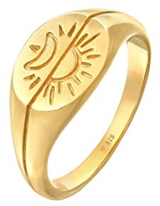 Elli Ring Damen Siegelring Sonne Mond Astro Boho Trend Blogger in 925 Sterling Silber Vergoldet