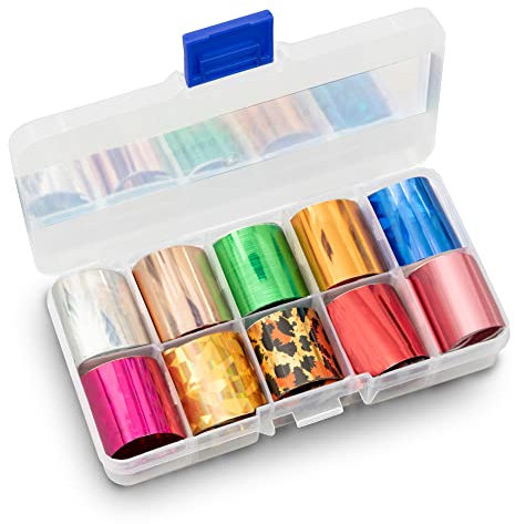 Mylee Assorted Nail Art Foils – 10 Nail Art Foils, Self-Adhesive Chrome and Metallic Nail Art Stickers, Nail Art Decoration, Foil Sticker Transfers, Nail Art Decorations for Foil Manicure