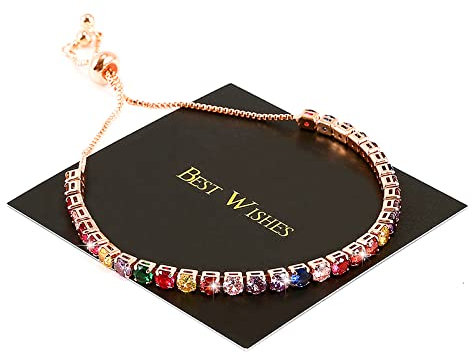 YUNCHONGuk Tennis Armband Damen, Zirkonia Klassisches Tennisarmband für Frauen, Roségold Armband Damen, Verstellbares Schiebearmband, Geschenk für Feiertage mit Box