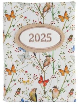bettina bruder - Kalender Buchkalender 2025 Vögel Schmetterlinge Gräser weiß beige bunt - Chefplaner Timer Terminplaner DIN A5