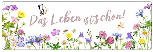 Interluxe Metallschild - Das Leben ist schön - Gartenschild als Geschenk Frühling Sommer Blumen Wildblumen