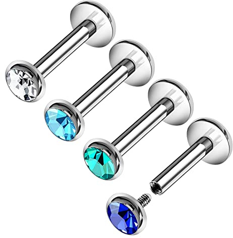KJM FASHION 4 Stk stahl Labret 1,2 mm 16g Kristallkugel Piercing Schmuck