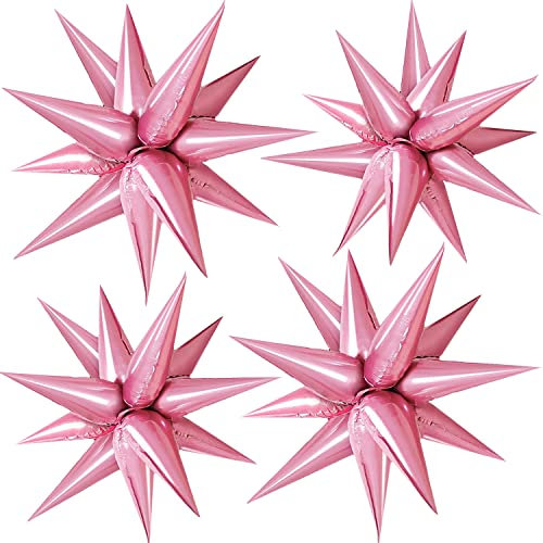 FUNTOOB Rosa Stern-Luftballons, Metallic-Stern-Folienballons, Geburtstagsballons, rosa Sternkegel, Starburst-Ballon, Spike-Ballons für Geburtstag, Abschlussfeier, Geschäftsveranstaltung,