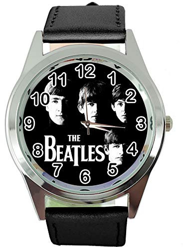 TAPORT Schwarze runde Lederuhr für Rockmusik-Fans, Schwarz , Armband